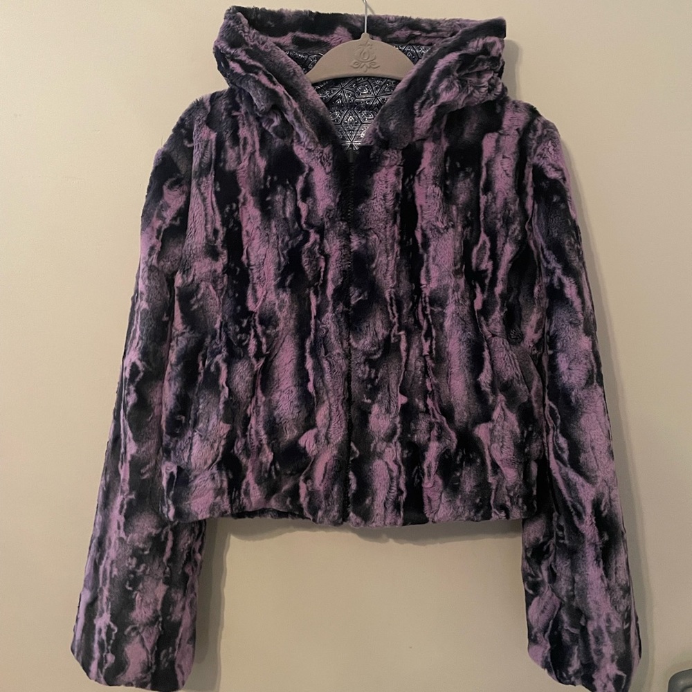 Purple Liquid Dreams Kritter Klips Faux Fur Rave Jacket, Fan Holster and Tail